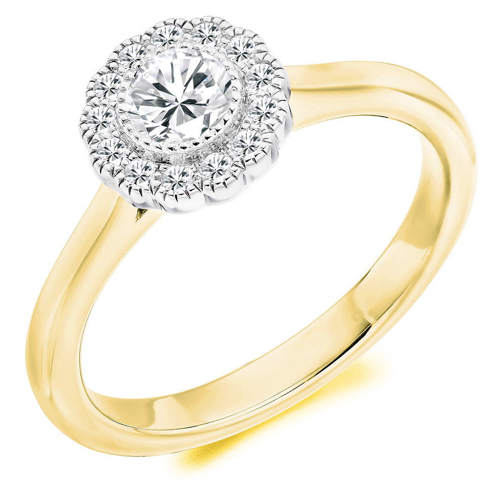 Image of Yellow Gold Round Brilliant Halo with Plain Shoulders Engagement Ring