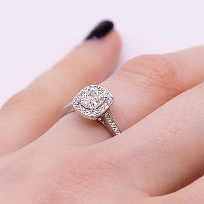 0.81ct Natural Cushion Brilliant Cut Diamond Halo with Diamond Set Shoulders Ring Image