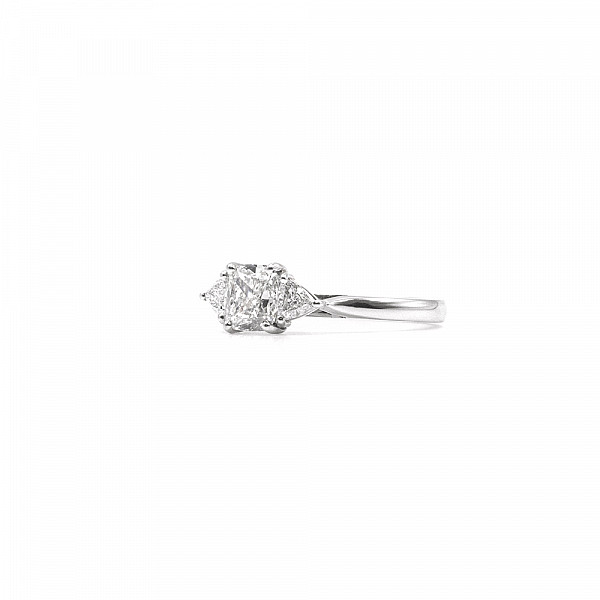 Image of 0.81ct Natural Cushion Brilliant Cut Diamond with Trillion Diamond Shoulders Ring