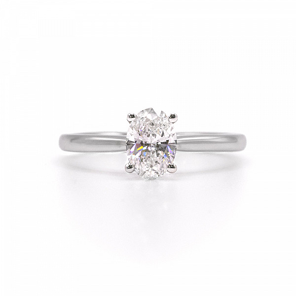 Image of 0.83ct Platinum Lab Grown Oval Brilliant Cut Diamond with Plain Shoulders Ring