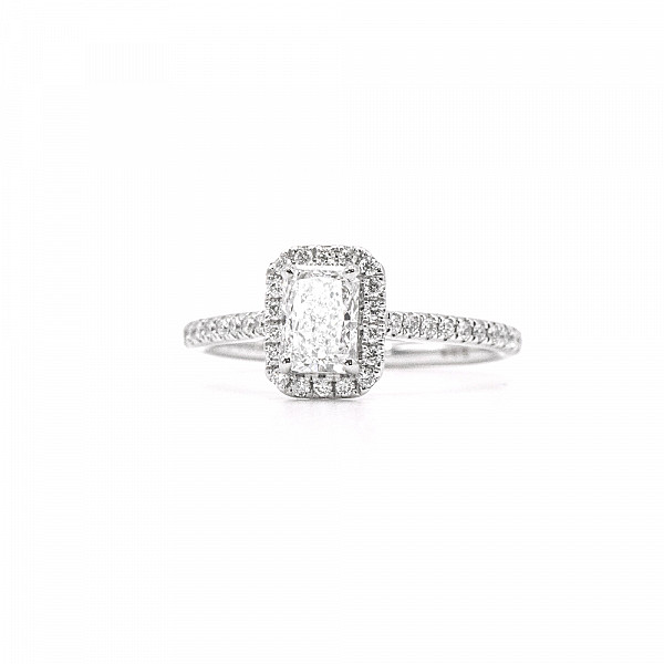 Image of 0.73ct Platinum Lab Grown Radiant Cut Diamond Halo with Diamond Set Shoulders Ring