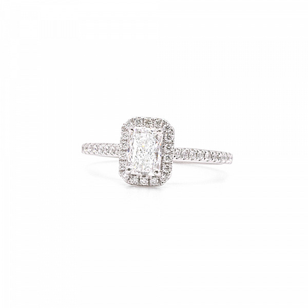 Image of 1.21ct Platinum Lab Grown Radiant Cut Diamond Halo with Diamond Set Shoulders Ring