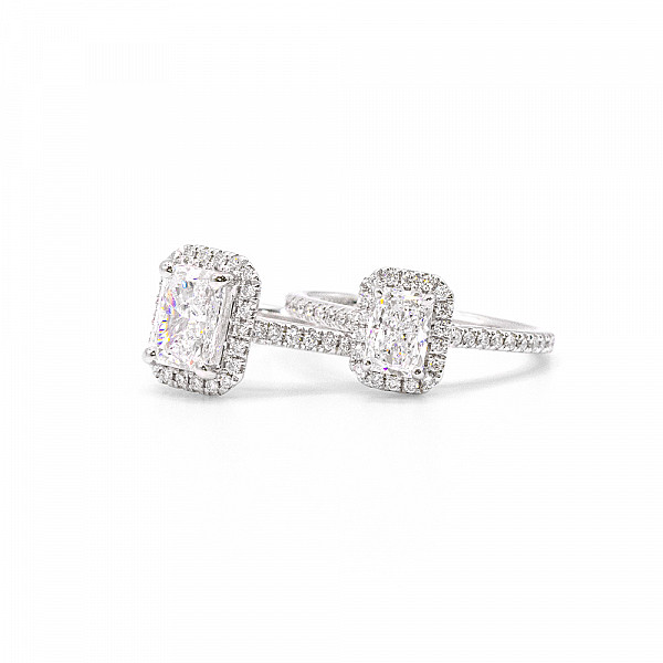 Image of 2.26ct Platinum Lab Grown Radiant Cut Diamond Halo with Diamond Set Shoulders Ring