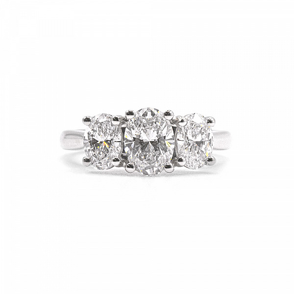 Image of 2.09ct Lab Grown Oval Brilliant Cut Diamond Trilogy Ring in Platinum