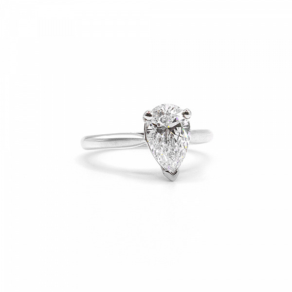 Image of 1.60ct Lab Grown Pear Brilliant Cut Diamond with Plain Shoulders Ring in Platinum