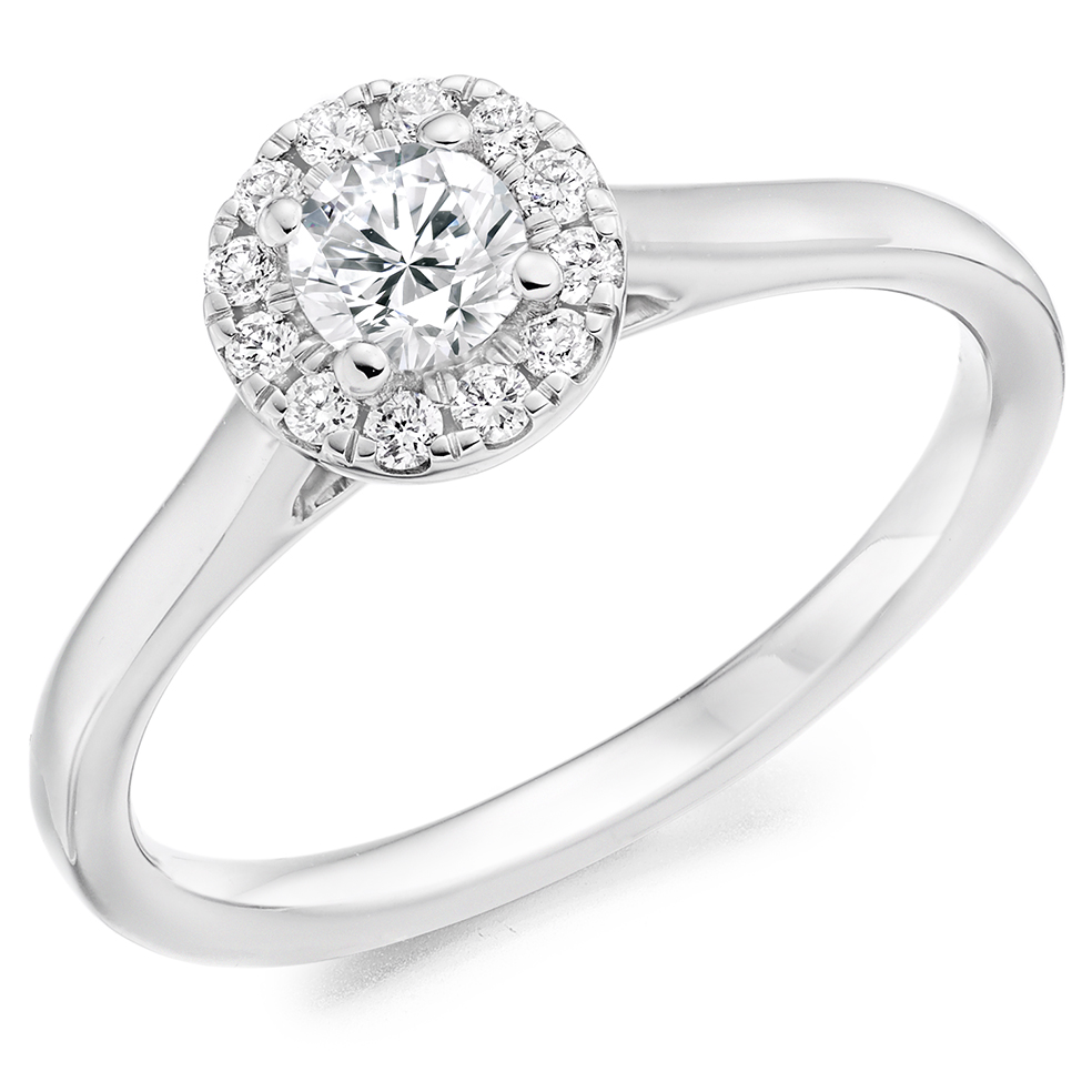 Image of Platinum Round Brilliant Halo with Plain Shoulders Engagement Ring