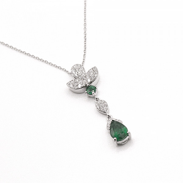 Image of 1.10ct Natural Emerald and Natural Diamond Fancy Pendant in White Gold
