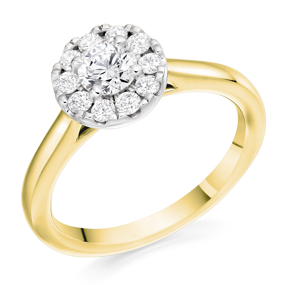 Image of Yellow Gold Round Brilliant Halo with Plain Shoulders Engagement Ring