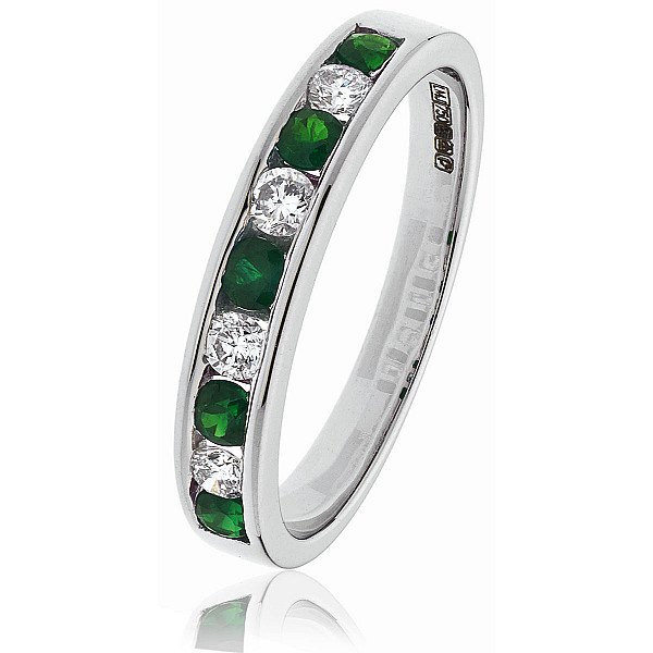 Image of Natural Emerald and Natural Diamond Band in a Channel Setting in Platinum