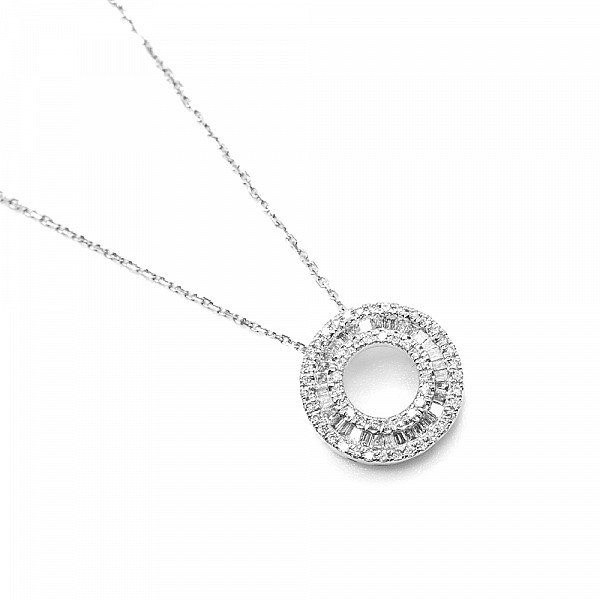 Image of 0.25ct Natural Baguette Cut Diamond Circular Pendant in White Gold
