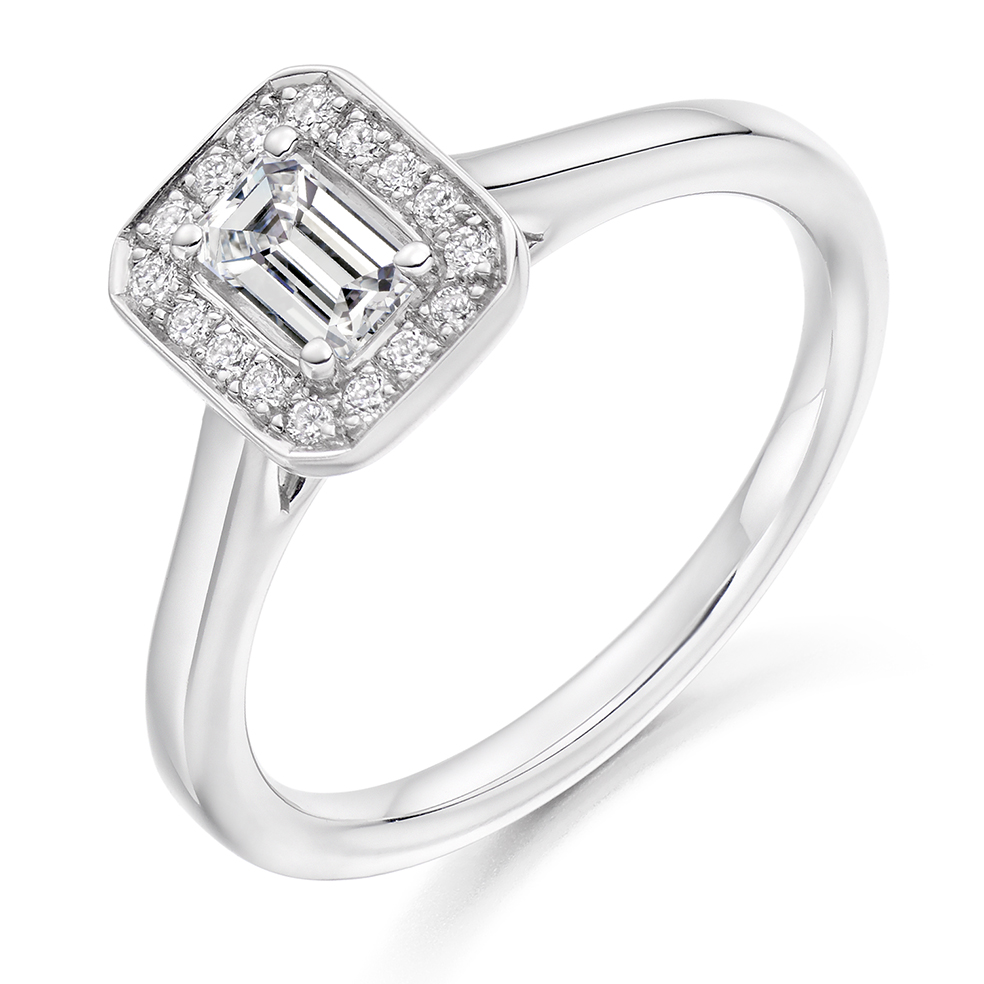 Emerald Cut Halo with Plain Shoulders Engagement Ring Image