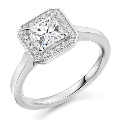 Princess Cut Halo with Plain Shoulders Engagement Ring Metal Image