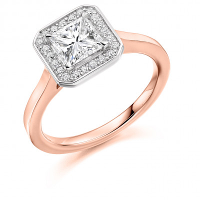 Princess Cut Halo with Plain Shoulders Engagement Ring Metal Image