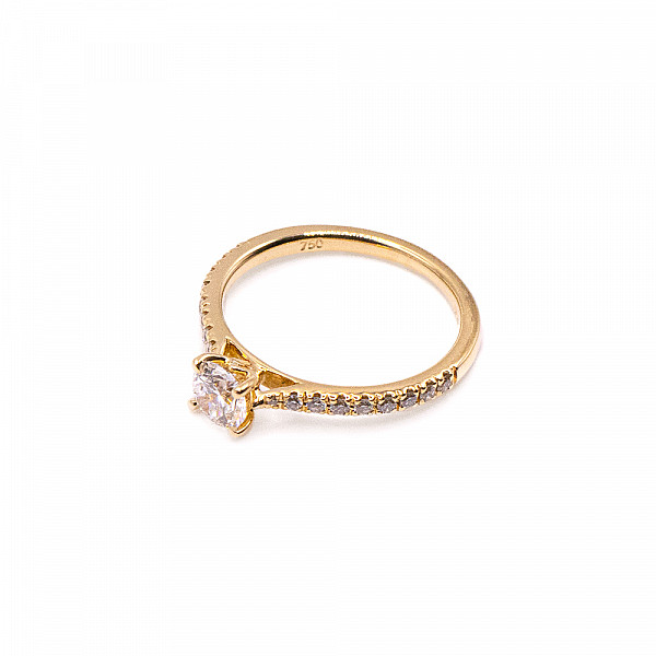 Image of 0.60ct Natural Round Brilliant Cut Diamond with Natural Diamond Set Shoulders in Yellow Gold Ring