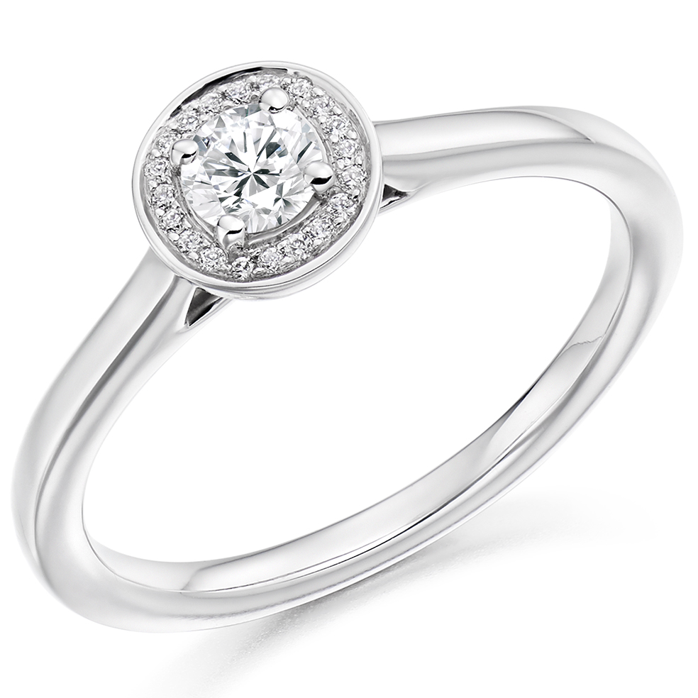Image of White Gold Round Brilliant Halo with Plain Shoulders Engagement Ring