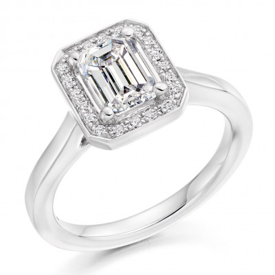 Emerald Cut Halo with Plain Shoulders Engagement Ring Metal Image