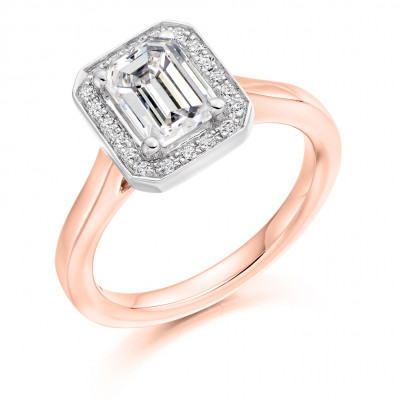 Emerald Cut Halo with Plain Shoulders Engagement Ring Metal Image