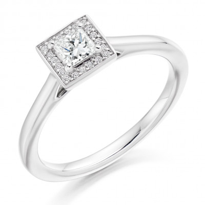 Princess Cut Halo with Plain Shoulders Engagement Ring Metal Image