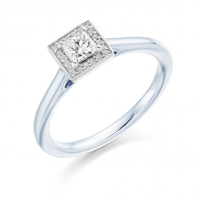 Princess Cut Halo with Plain Shoulders Engagement Ring Metal Image
