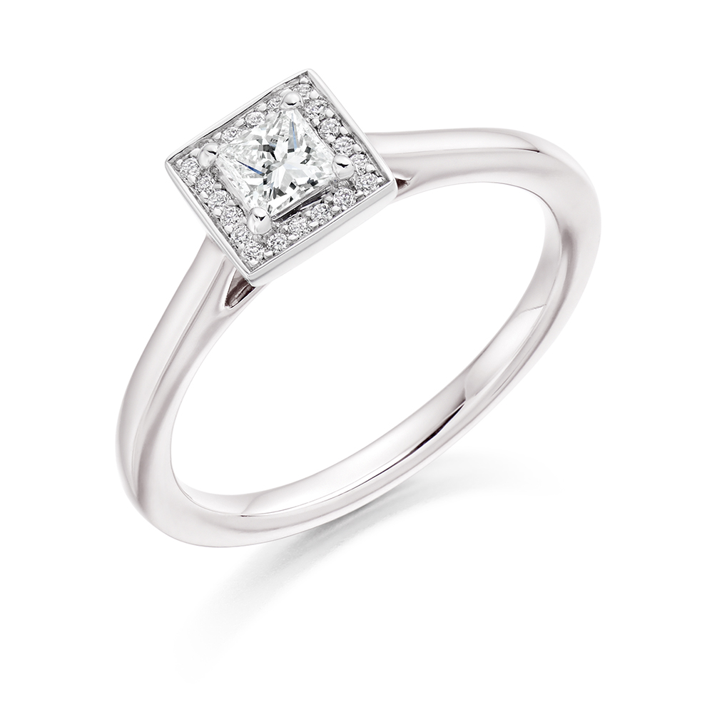 Image of Rose Gold Princess Cut Halo with Plain Shoulders Engagement Ring