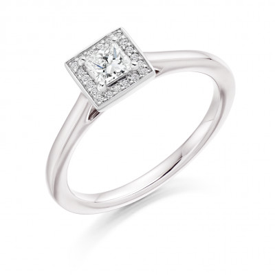 Princess Cut Halo with Plain Shoulders Engagement Ring Metal Image