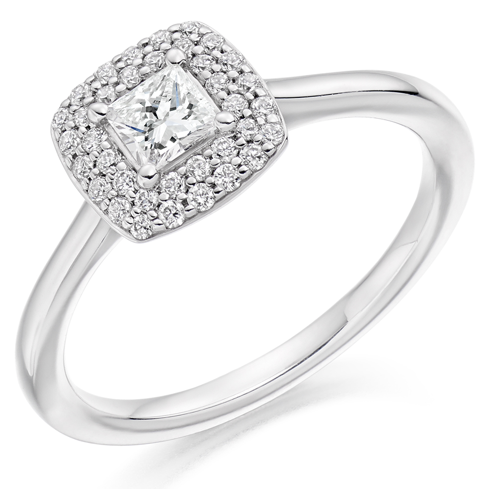 Image of Platinum Princess Cut Halo with Plain Shoulders Engagement Ring