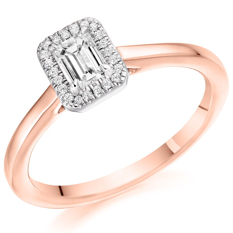 Emerald Cut Halo with Plain Shoulders Engagement Ring Image