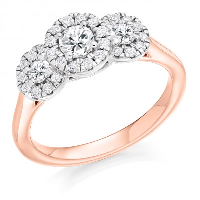 Round Brilliant Trilogy with Diamond Set Halo Trilogy Ring Metal Image
