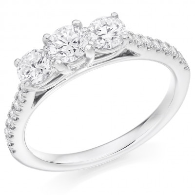 Round Brilliant Trilogy Set with Diamond Set Shoulders Trilogy Ring Metal Image