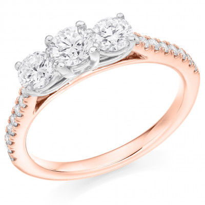 Round Brilliant Trilogy Set with Diamond Set Shoulders Trilogy Ring Metal Image