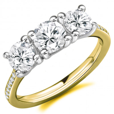 Round Brilliant Trilogy Set with Diamond Set Shoulders Trilogy Ring Metal Image