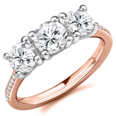 Round Brilliant Trilogy Set with Diamond Set Shoulders Trilogy Ring Metal Image