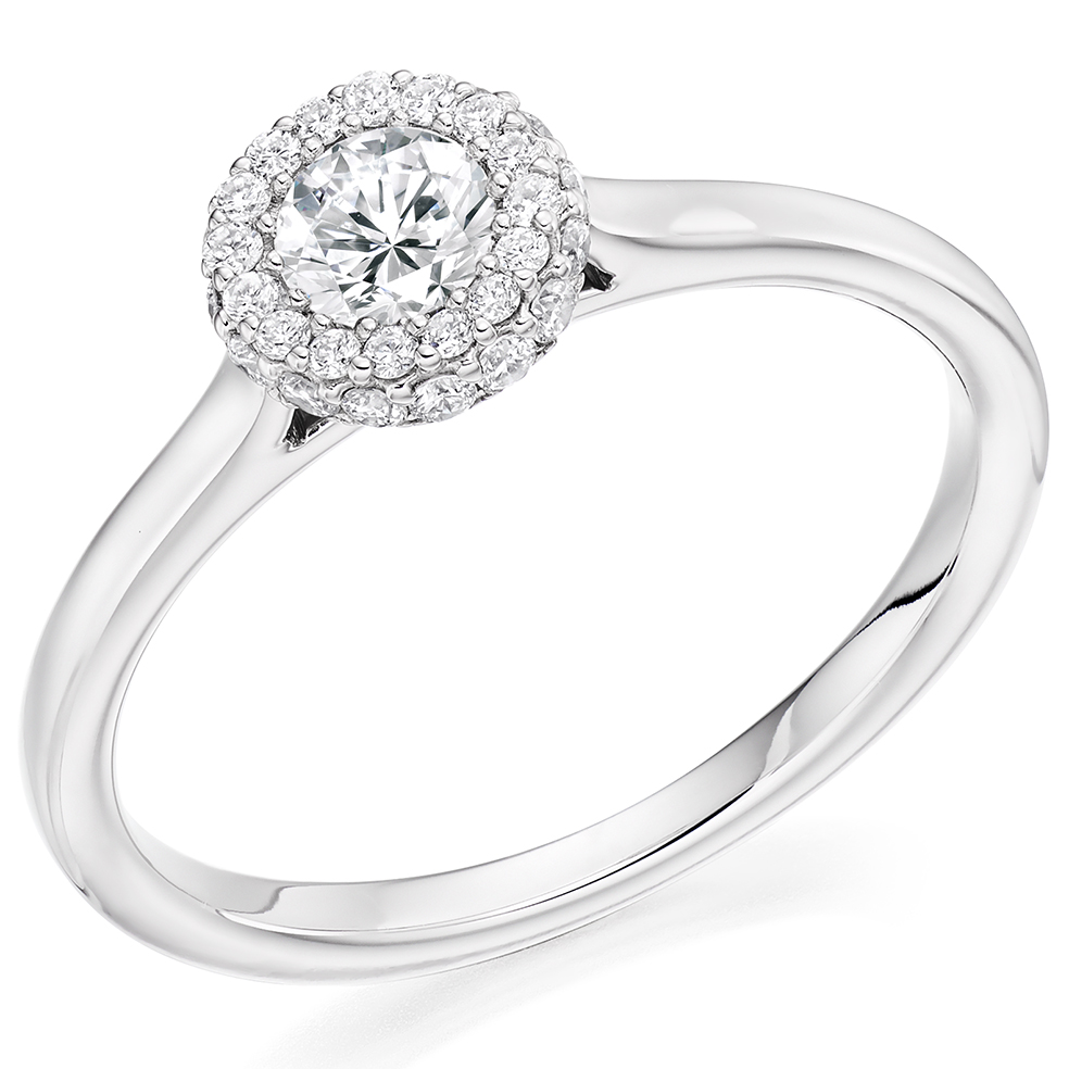 Image of Platinum Round Brilliant Halo with Plain Shoulders Engagement Ring