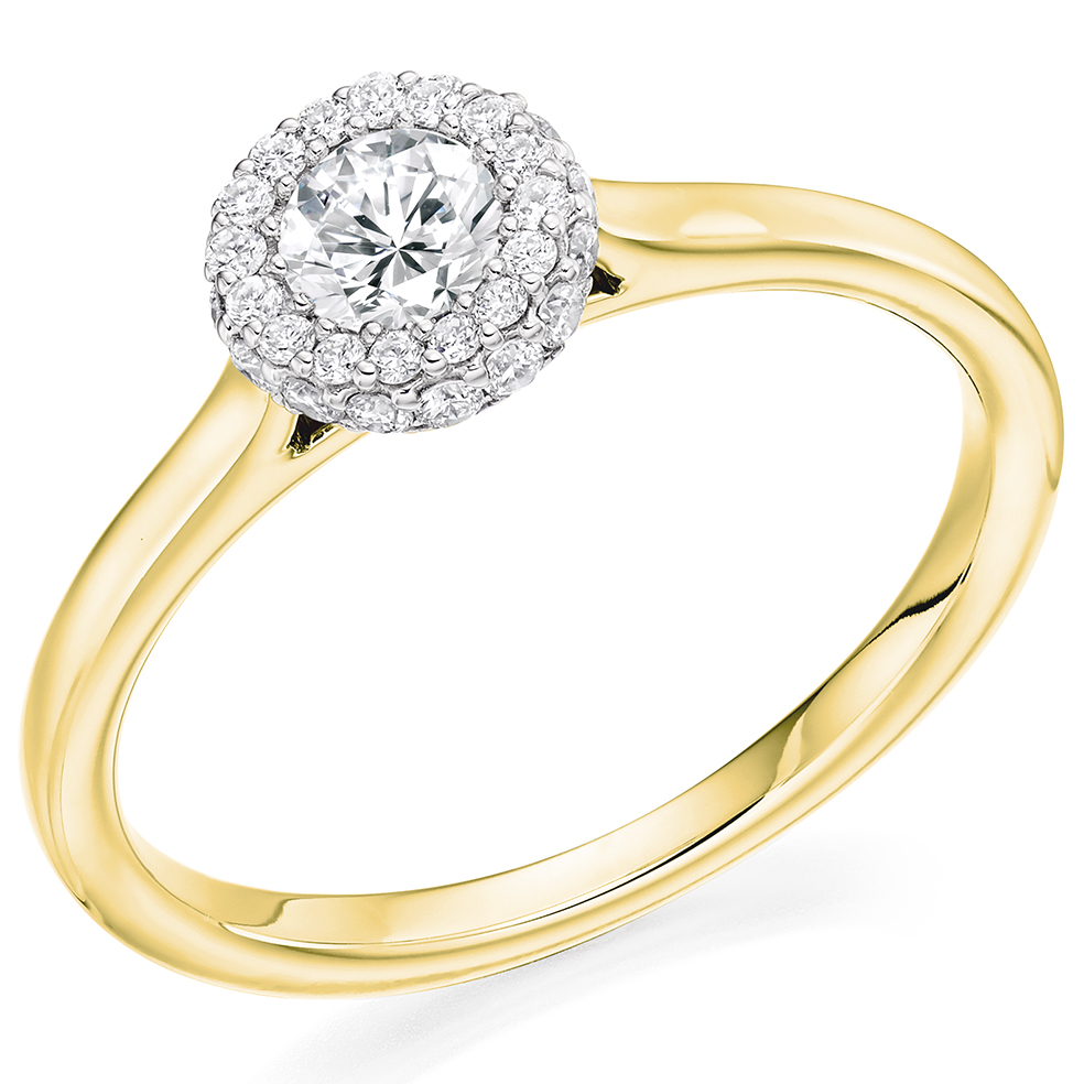 Image of Yellow Gold Round Brilliant Halo with Plain Shoulders Engagement Ring