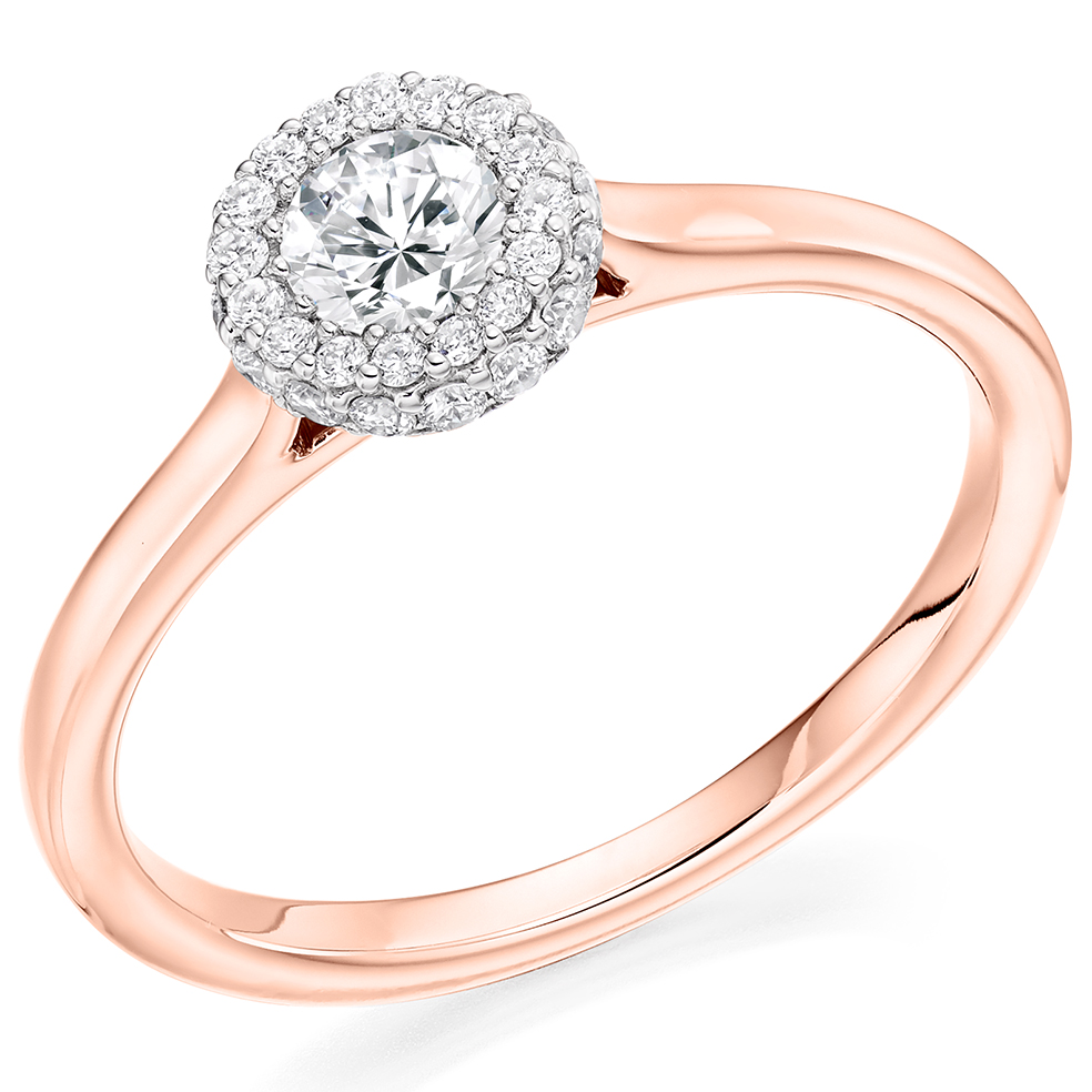 Image of Rose Gold Round Brilliant Halo with Plain Shoulders Engagement Ring