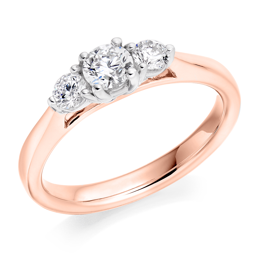 Image of Rose Gold Round Brilliant Trilogy Set with Plain Shoulders  Trilogy Ring