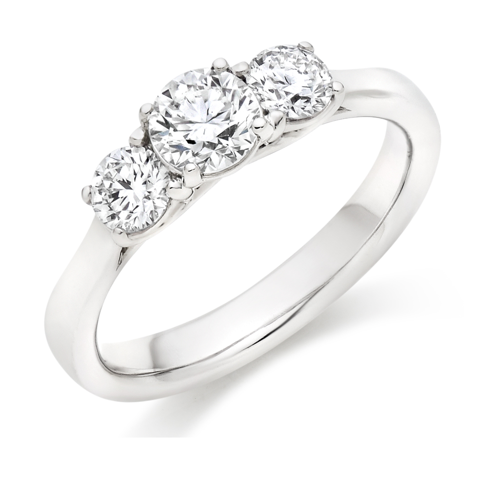Image of Platinum Round Brilliant Trilogy Set with Plain Shoulders Trilogy Ring