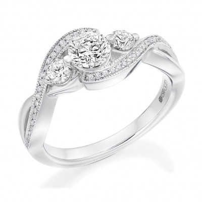 Round Brilliant Trilogy Set with Diamond Set Shoulders Trilogy Ring Metal Image