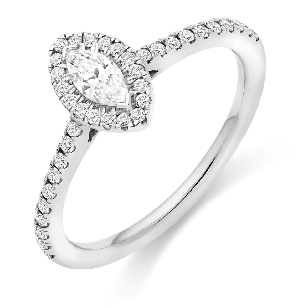 Marquise Cut Halo with Diamond Set Shoulders Engagement Ring Image