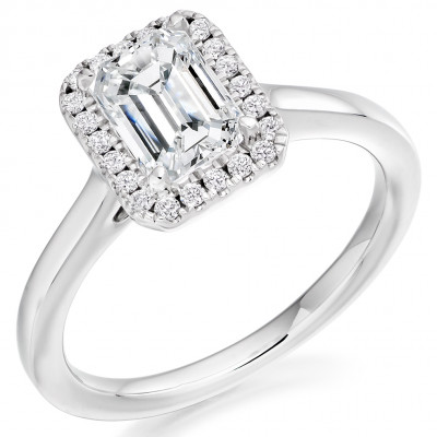 Emerald Cut Halo with Plain Shoulders Engagement Ring Metal Image