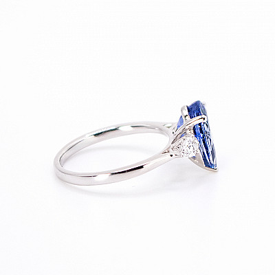 3.09ct Natural Pear Cut Blue Sapphire and Natural Pear Brilliant Cut Diamond Outers on Shoulders Ring in Platinum Image
