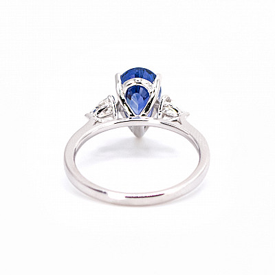 3.09ct Natural Pear Cut Blue Sapphire and Natural Pear Brilliant Cut Diamond Outers on Shoulders Ring in Platinum Image