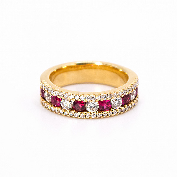 Image of 0.68ct Natural Ruby and Natural Diamond Band in Yellow Gold