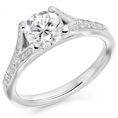 Round Brilliant Solitaire with Diamond Set Shoulders Split Shoulders Engagement Ring Metal Image