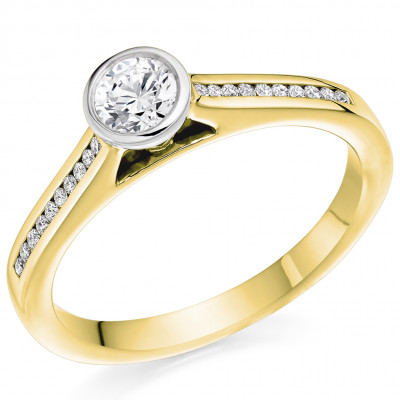 Round Brilliant Solitaire with Diamond Set Shoulders Engagement Ring Metal Image
