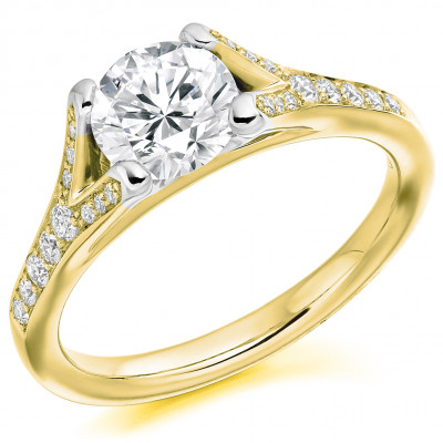 Round Brilliant Solitaire with Diamond Set Shoulders Split Shoulders Engagement Ring Metal Image