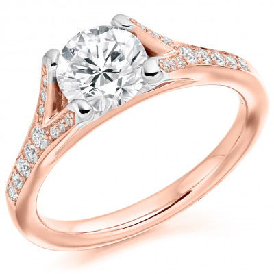 Round Brilliant Solitaire with Diamond Set Shoulders Split Shoulders Engagement Ring Metal Image