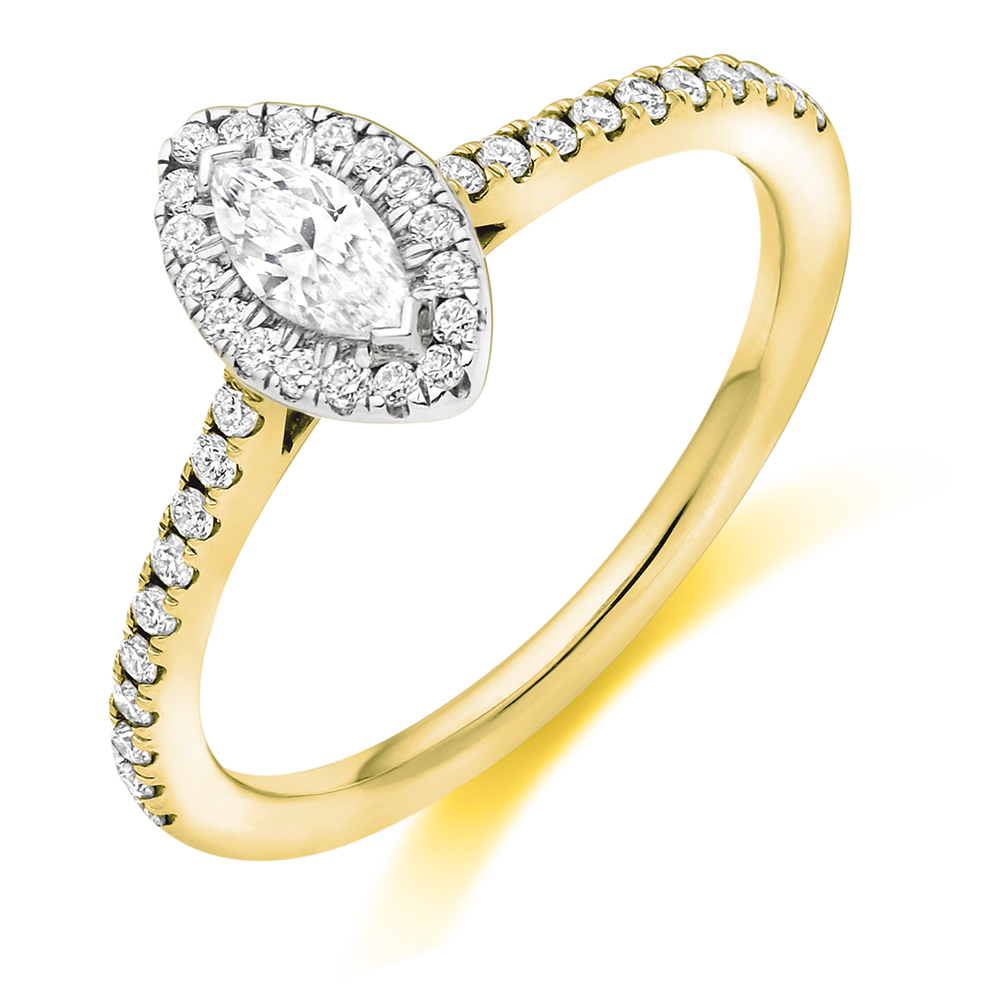 Marquise Cut Halo with Diamond Set Shoulders Engagement Ring Image