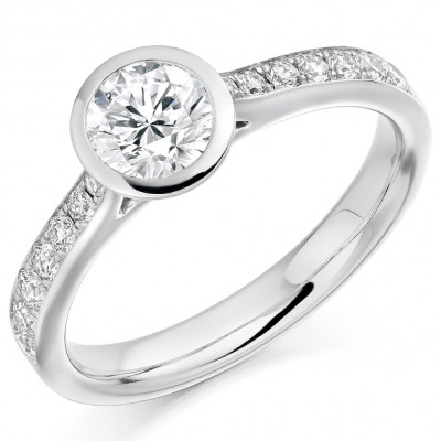 Round Brilliant Solitaire with Diamond Set Shoulders Engagement Ring Metal Image