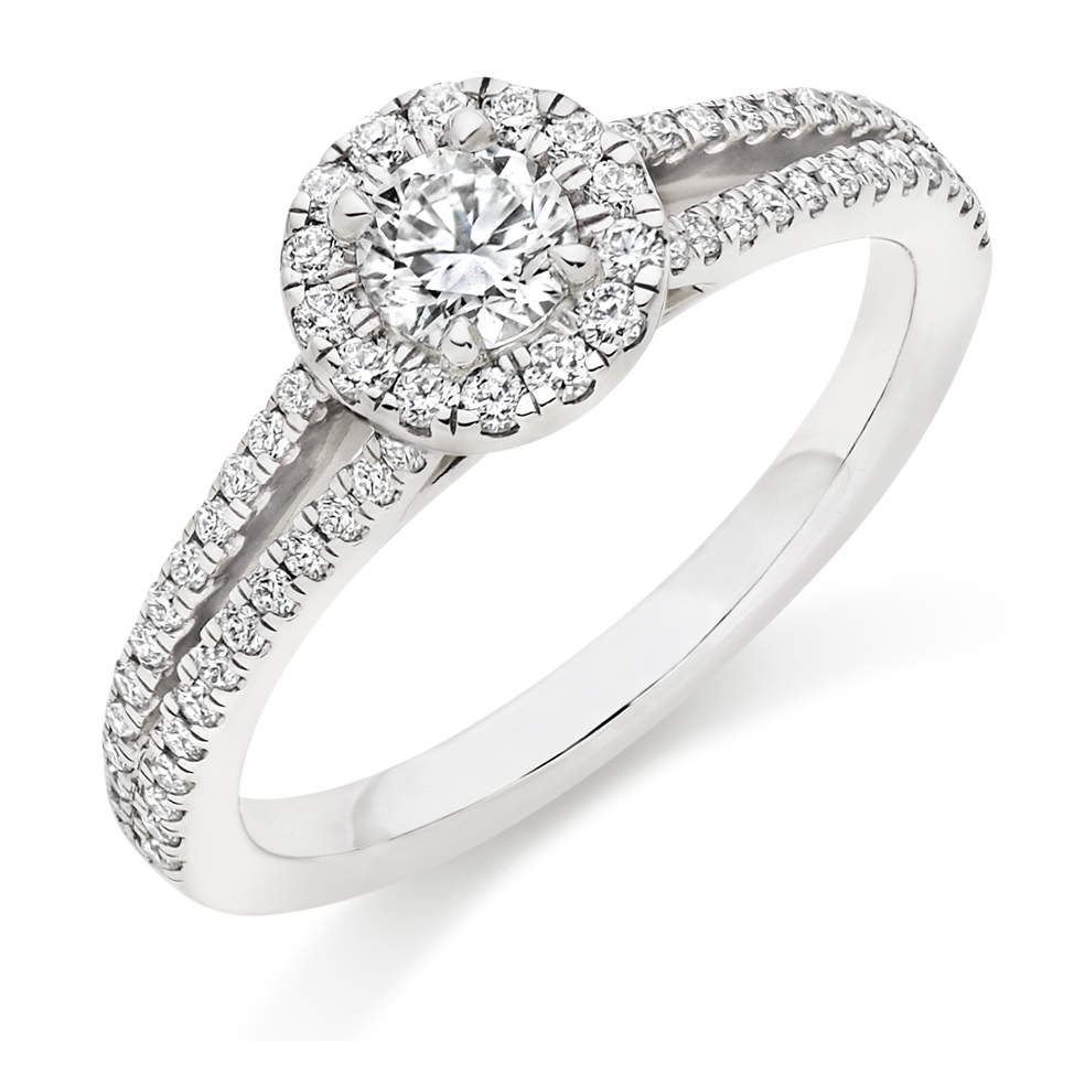 Round Brilliant Halo with Diamond Set Shoulders Split Shoulders Engagement Ring Image